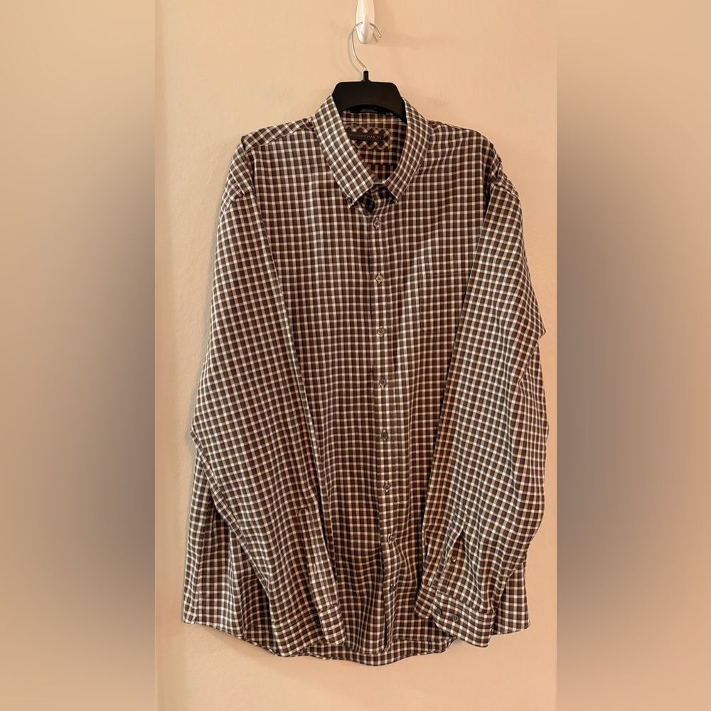 Damon Men's Big & Tall Brown Plaid Collared Button Down Dress Shirt - Size 3XLT